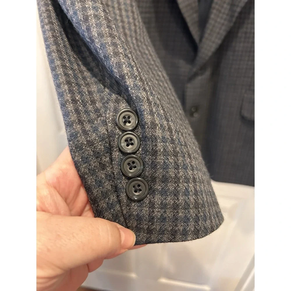 Oscar de la Renta Mens Tailored Blazer 46R Houndstooth Wool‎ Blend Classic
